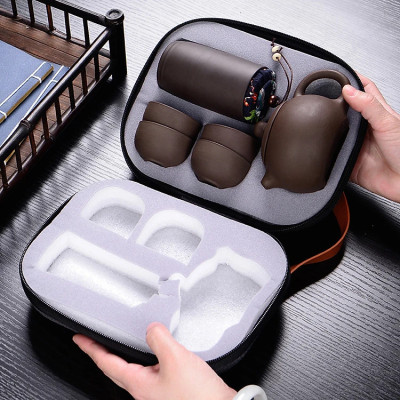 Bộ Bình Trà Tử Sa Mini Có Túi Đựng Đi Du Lịch Tiện Lợi Thích Hợp 2 - 4 Người Dùng Gồm 1 Ấm Trà, 4 Tách, 1 Bình Đựng Trà - Hàng chính hãng 