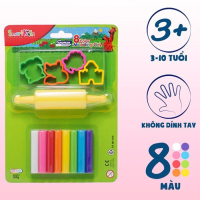 Sáp Nặn Học Tập 12 Màu Thường SMARTKIDS (4 Khuôn + 1 Cây Lăn) SK-BL12M5R