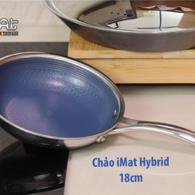 [Hàng chính hãng] Chảo chiên/ rán iMAT Hybrid Blackcube chống dính Ceramic lòng xanh size nhỏ 18cm