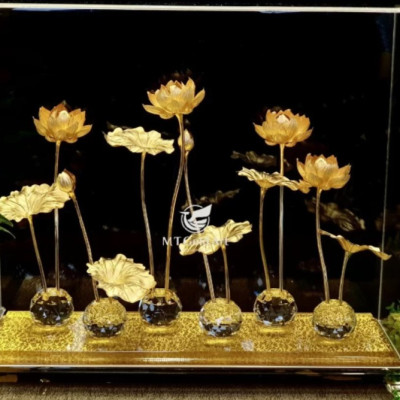 Hồ hoa sen dát vàng (47x16x39cm) MT Gold Art- Hàng chính hãng, trang trí nhà cửa, quà tặng dành cho sếp, đối tác, khách hàng, sự kiện. 
