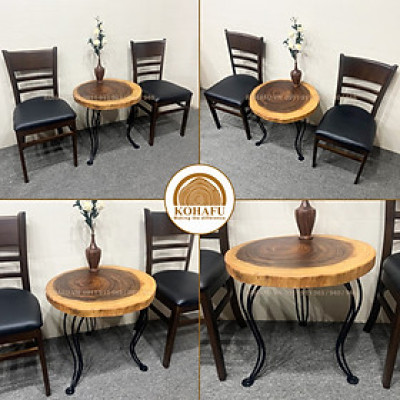 [BIGSALE CHỈ HÔM NAY] Bàn Cafe Gỗ Me Tây Tự Nhiên Đường kính (50-59)cm + Chân Sắt Cong Nghệ Thuật Độc Đáo - KOHAFU