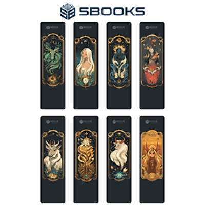 8 Cái Bookmark Kẹp Sách, Dấu Trang Hoạ Tiết Cung Hoàng Đạo (Màu Đen) - SBOOKS