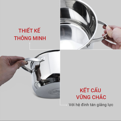 Nồi inox 304 cao cấp 5 đáy Kalpen Lermat size 20cm - Hàng chính hãng