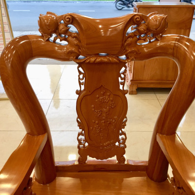 Bộ bàn ghế chạm đào tay rồng gỗ gõ đỏ tay 10