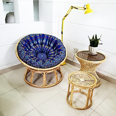 Ghế papasan (vải bố in hoạ tiết) + đôn ghác chân