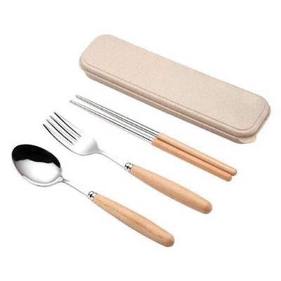 Bộ thìa đũa-muỗng đũa inox có hộp đựng bằng nhựa lúa mạch bảo vệ môi trường - HENRYSA