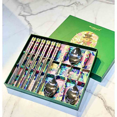 Set đũa thìa ăn phở Magrace Paris họa tiết (hộp 6 thìa, 6 đôi đũa ) Hàng chính hãng