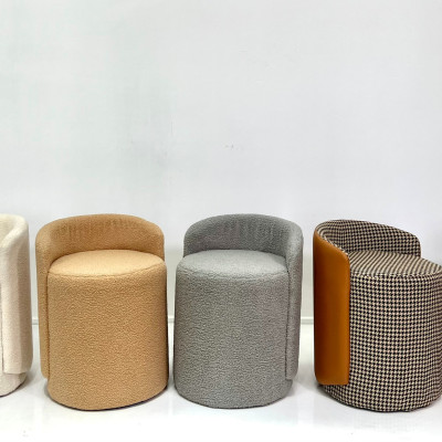 Ghế đôn trang điểm nệm vải lông cừu CS0927-1F Nội thất Capta Ghế đôn tiếp khách xoay nệm vải lông cừu trắng xám nâu 
