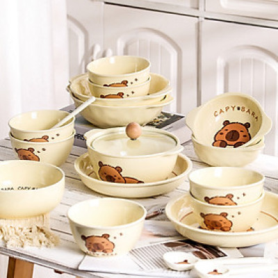 Bộ Bát Đĩa Thương Hiệu Gosu Gấu Capy bara Đáng Yêu Nước Men Sáng Đẹp Chất Lượng Cao