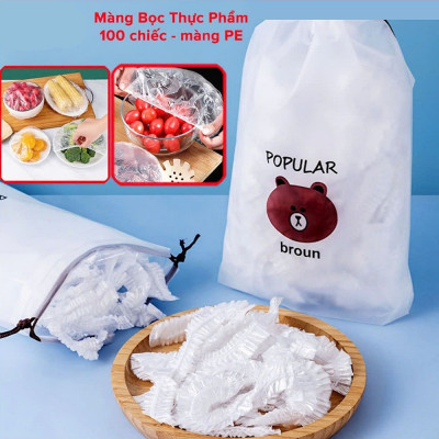 Màng Bọc Thực Phẩm Có Chun ,Túi Bọc Thực Phẩm Gấu Gói lớn Túi 100 cái, Màng Bọc Thức Ăn, Túi Gấu PE Bọc Đồ Ăn Co Giãn Tái Sử Dụng