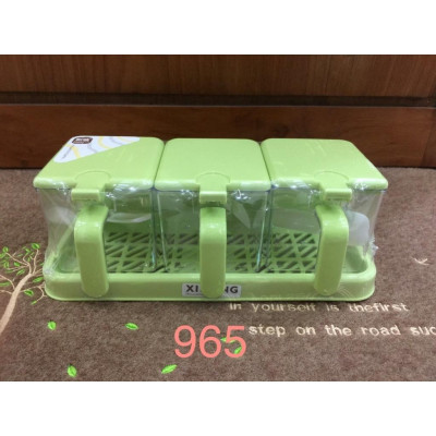 Bộ 3 hũ đựng gia vị bằng nhựa cao cấp có khay đỡ ( giao màu ngẫu nhiên )