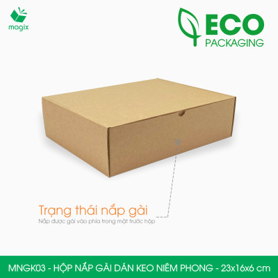 MNGK03 -  23x16x6cm - COMBO 60 HỘP CARTON NẮP GÀI HÔNG CÓ KEO NIÊM PHONG - THÙNG HỘP CARTON ĐÓNG HÀNG
