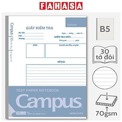Giấy Kiểm Tra Kẻ Ngang Dạng Vở - Campus TPN-B5L30 (30 Tờ Đôi)