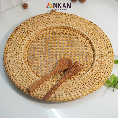 Dĩa Mây Tre Tự Nhiên 33cm – Đựng Trái Cây, Bánh Kẹo, Trang Trí Bàn Ăn Quán Cafe – ANKAN
