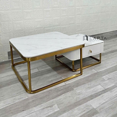 Bàn sofa phòng khách chân inox TS0974-08E Nội thất Capta Bàn sofa lồng nhau mặt đá Ceramic màu trắng vân mây hoặc xám hoa chân inox 201 mạ màu vàng bóng tại tp hcm