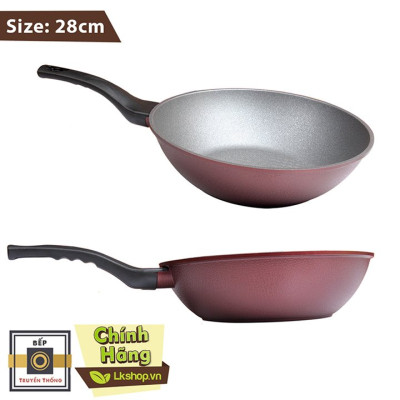 Combo 2 món cao cấp Hàn Quốc, nồi chống dính vân đá Kimscook, quai chống nóng, nắp kính cường lực viền inox size 20 cm và Chảo đúc chống dính Ecoramic Megastone cao cấp sâu lòng màu mận tím 28 cm, dùng bếp gas, hồng ngoại, ... Hàng chính hãng