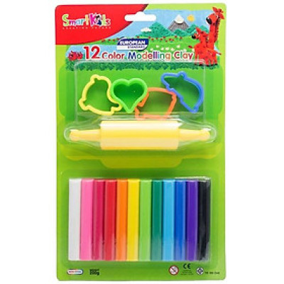 Sáp Nặn Học Tập 12 Màu Thường SMARTKIDS (4 Khuôn + 1 Cây Lăn) SK-BL12M5R