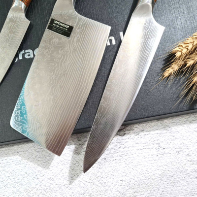 DAO - BỘ 3 DAO BẾP NHẬT BẢN THÉP DAMASCUS MÃ A2 DT2 nt topcomshop vn