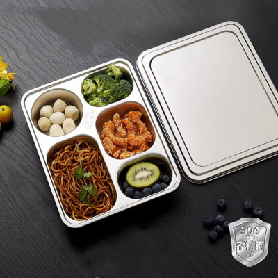 Khay Đựng Cơm Thức Ăn Inox 5 sâu lòng - Khay Cơm Inox 304 ( Tùy Chọn Nắp Khay )