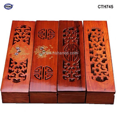 Hộp đựng đũa gỗ hương đỏ - đục khắc tinh tế (CTH745) Sang trọng - Đựng đũa sang trọng làm quà tặng