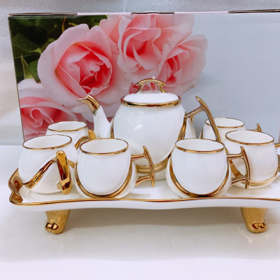 BỘ ẤM CHÉN TRẮNG VIỀN VÀNG KÈM KHAY SỨ TRẮNG - ANTH245 ( GIAO NGẪU NHIÊN )