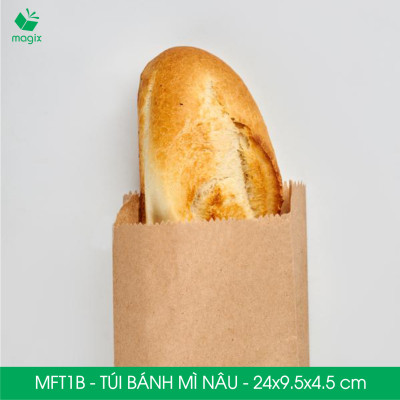 MFT1B - 24x9.5x4.5 cm - 100 Túi giấy bánh mì nâu