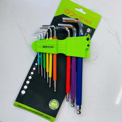 Bộ 9 cây lục giác màu GOFUTHER chất liệu CRV cao cấp, bộ lục giác đầu bi, đầu bông cao cấp