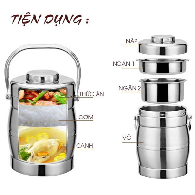 Cặp Lồng Inox 3 Tầng 1.4 - 2 Lít -Cặp Lồng  Đựng Cơm Cháo Phở Giữ Nhiệt Cao Cấp - Cà Mên Inox