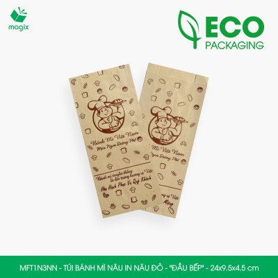 MFT1N3NN - 24x9.5x4.5 cm - 1000 Túi bánh mì Nâu, in sẵn họa tiết ĐẦU BẾP - Bao bánh mì Túi giấy thực phẩm an toàn