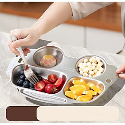 KHAY INOX 304 CAO CẤP KHAY ĂN DẶM TRAVELER 4 NGĂN DÀNH CHO BÉ ĐÁNG YÊU - KHÁNG KHUẨN 99,9%