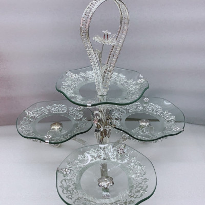 KHAY ĐỰNG BÁNH KẸO HOA QUẢ THỦY TINH 4 TẦNG - VD26