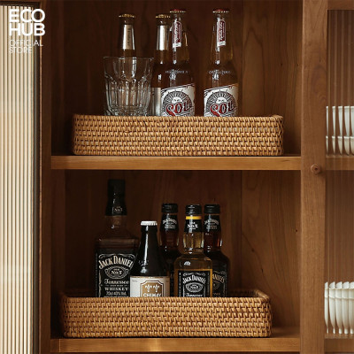 Khay mây chữ nhật ECOHUB có tay cầm đựng trà, hoa quả, đồ ăn,  trang trí, để đồ dùng sắp xếp đồ vật gọn gàng hơn.