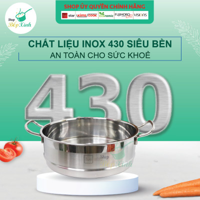 Bộ nồi xửng hấp 3 đáy inox 430 FiveStar Standard nắp kính tặng 1 muỗng canh (24cm /26cm / 28cm /30cm /32cm)
