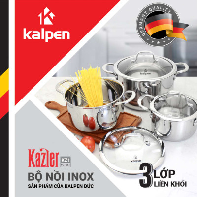 Bộ 3 Nồi Inox 3 Lớp Liền Khối Kalpen Kazler KZ1 Size 16,20,24cm Chuẩn Đức