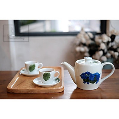 Bộ Trà "Đông Hồ" Gốm Mát Trắng