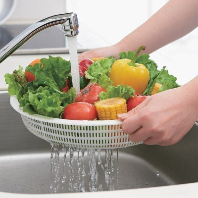 Combo bộ khay đựng rau củ Nakaya có chậu lót phía dưới ( hình tròn & hình chữ nhật )- Hàng nội địa Nhật Bản