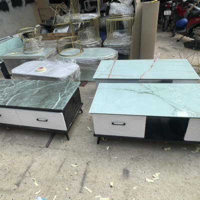 Bàn trà mặt kính vân xám mẫu mới 2023 Tundo KT50x100x45cm