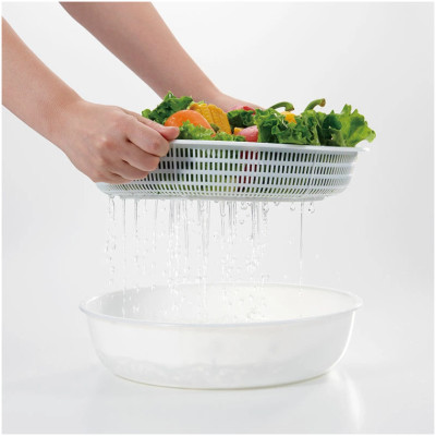 Combo bộ khay đựng rau củ Nakaya có chậu lót phía dưới ( hình tròn & hình chữ nhật )- Hàng nội địa Nhật Bản