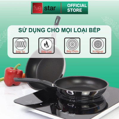 Bộ nồi chảo chống dính cao cấp Fivestar Plus 6 món nắp kính , dùng được mọi bếp , tặng 1 vá canh