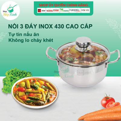 Bộ nồi chảo chống dính Fivestar 3 đáy từ nắp kính ( tặng 2 vá canh )