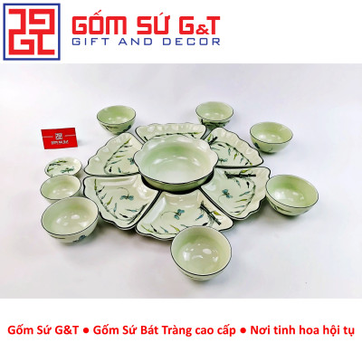 Bộ đồ ăn mặt trời vẽ trúc chuồn Gốm Sứ G&T