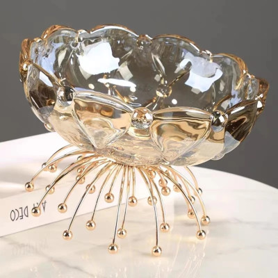 Đĩa Thuỷ Tinh Đựng Hoa Quả, Khay Thuỷ Tinh Pha Lê Đựng Hoa Quả Sang Trọng - KHAY MỨT Chân Bồng Pha Lê Mạ Vàng Phong Cách Royal Sang Trọng - HÀNG CHÍNH HÃNG MINIIN