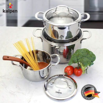 Bộ 3 Nồi Inox 3 Lớp Liền Khối Kalpen Kazler KZ1 Size 16,20,24cm Chuẩn Đức