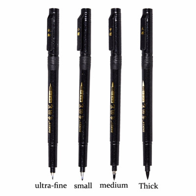 Hộp 12 cái Bút dạ lông mực đen Baoke viết thư pháp học luyện chữ Hàn, Trung, Kanji Các nét Chọn phân loại 