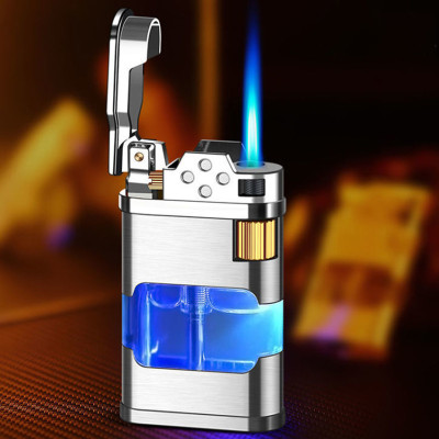 Vỏ Hột Quẹt Bật Lửa Khè Gas AB905 Khò 1 Tia Mạnh Mẽ Thân Bật Lửa Lộ Thiên Trong Suốt Đèn Led Nhấp Nháy Cực Đẹp-Có Hộp