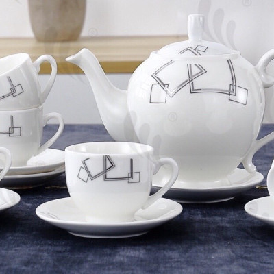 BỘ ẤM CHÉN KÈM 7 ĐĨA SỨ CAMELIA PHA TRÀ HỌ TIẾT HOA BẠC SANG TRỌNG ( GIAO NGẪU NHIÊN ) - ANTH248