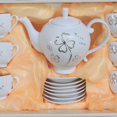 BỘ ẤM CHÉN SỨ PHA TRÀ TRẮNG HỌA TIẾT HOA  ( GIAO NGẪU NHIÊN )- ANTH625