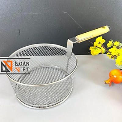 RỔ CHIÊN KHOAI TÂY, GÀ RÁN tay cầm gỗ 22 cm - INOX không rỉ, viền inox chắc chắc. Chuyên phục vụ Sp Gia dụng, Khuôn làm
