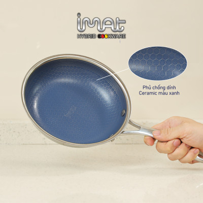 [Hàng chính hãng] Chảo xào đa năng iMAT Hybrid lòng xanh mới, đường kính 22cm. Chiên, xào, áp chảo..