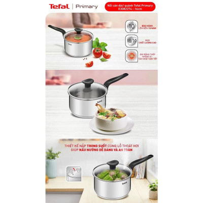 Nồi cán dài/ quánh Tefal Primary 16cm E3082235 - Hàng Chính Hãng